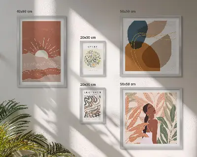 Modernes Wandbilder-Set mit abstrakten Pflanzenmotiven im Boho-Stil