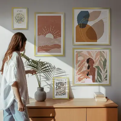 Modernes Wandbilder-Set mit abstrakten Pflanzenmotiven im Boho-Stil