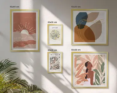 Modernes Wandbilder-Set mit abstrakten Pflanzenmotiven im Boho-Stil