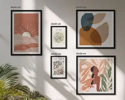 Modernes Wandbilder-Set mit abstrakten Pflanzenmotiven im Boho-Stil