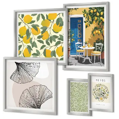 Modernes Wandbilder-Set mit stilvollen Pflanzenmotiven
