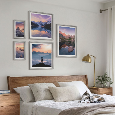 Bilderset fürs sofa Spiegelungen des Sonnenuntergangs in den Bergen