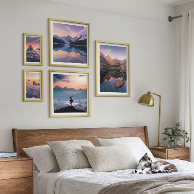 Bilderset fürs sofa Spiegelungen des Sonnenuntergangs in den Bergen