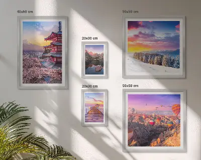 Wandbilder-Set mit asiatischen Bergen und Blumen Motiven