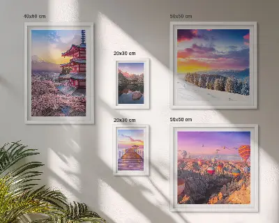 Wandbilder-Set mit asiatischen Bergen und Blumen Motiven