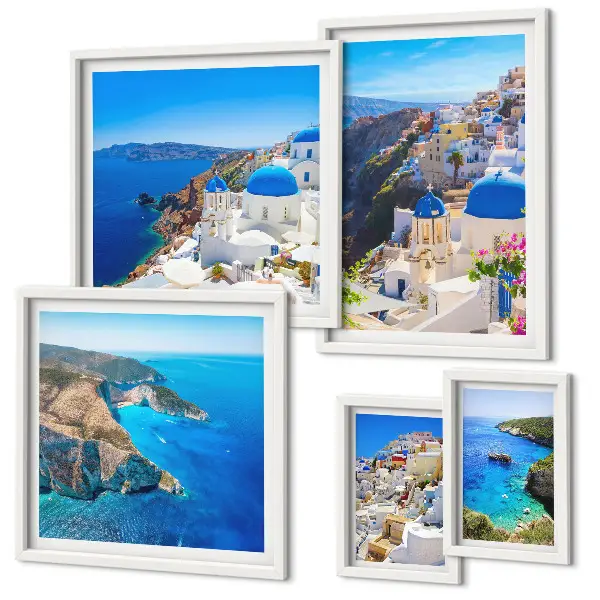 Modernes Wandbilderset griechische Inseln mit blauen Kuppeln