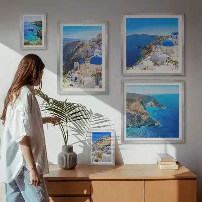Modernes Wandbilderset griechische Inseln mit blauen Kuppeln