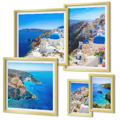 Modernes Wandbilderset griechische Inseln mit blauen Kuppeln