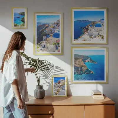 Modernes Wandbilderset griechische Inseln mit blauen Kuppeln