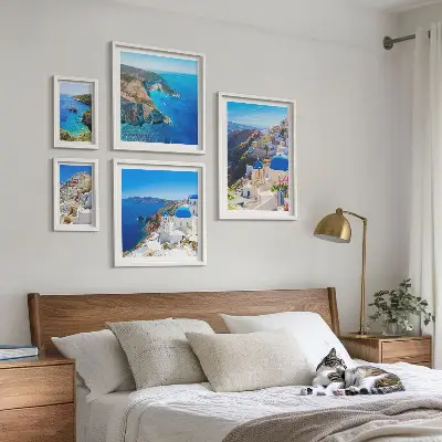Modernes Wandbilderset griechische Inseln mit blauen Kuppeln