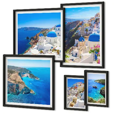 Modernes Wandbilderset griechische Inseln mit blauen Kuppeln