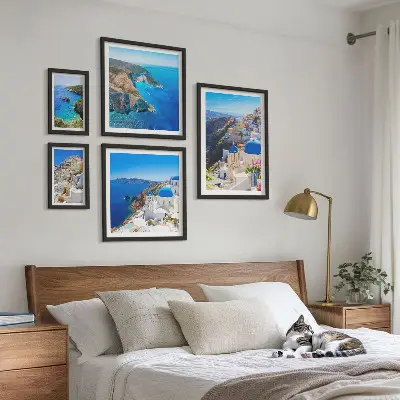 Modernes Wandbilderset griechische Inseln mit blauen Kuppeln