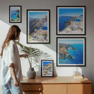 Modernes Wandbilderset griechische Inseln mit blauen Kuppeln