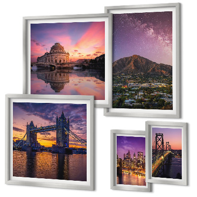 Modernes wandbilder-set Landschaften von Bergstädten bei Nacht