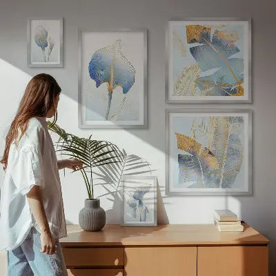 Bilderset fürs Sofa mit stilvollen Blumen und zarter Natur