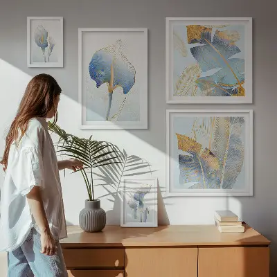 Bilderset fürs Sofa mit stilvollen Blumen und zarter Natur