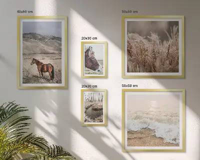 Modernes Wandbilder-Set mit Landschaften, Pferden und Wasser
