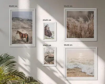 Modernes Wandbilder-Set mit Landschaften, Pferden und Wasser