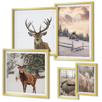 Modernes wandbilder-set Winterlandschaften mit Hirschen