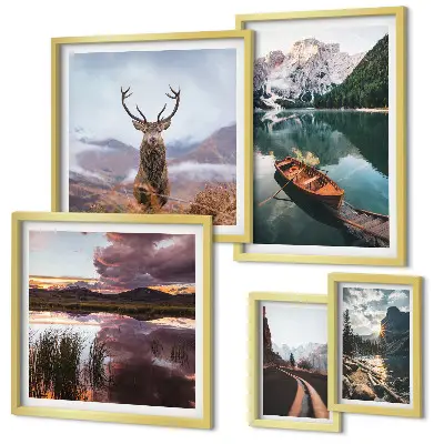 Bilderset für das Sofa mit Motiven von Landschaften, Bergen, Seen und der Natur