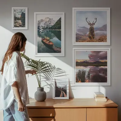 Bilderset für das Sofa mit Motiven von Landschaften, Bergen, Seen und der Natur