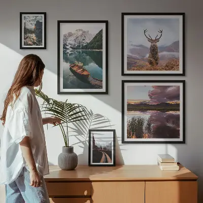 Bilderset für das Sofa mit Motiven von Landschaften, Bergen, Seen und der Natur