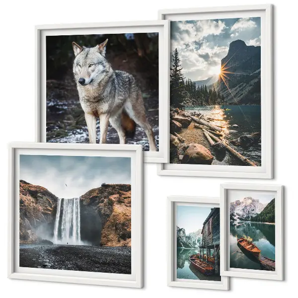 Bildergalerie-Set für die Wand mit Motiven von Naturlandschaften und Tierwelt