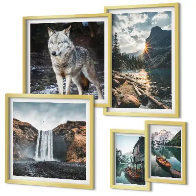 Bildergalerie-Set für die Wand mit Motiven von Naturlandschaften und Tierwelt