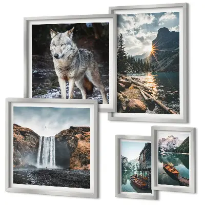 Bildergalerie-Set für die Wand mit Motiven von Naturlandschaften und Tierwelt