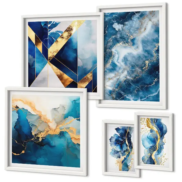 Modernes Wandbilder-Set mit abstrakter blauer Komposition
