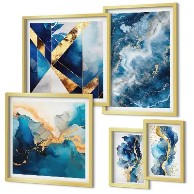 Modernes Wandbilder-Set mit abstrakter blauer Komposition