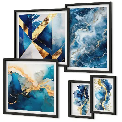 Modernes Wandbilder-Set mit abstrakter blauer Komposition