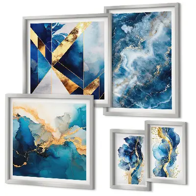 Modernes Wandbilder-Set mit abstrakter blauer Komposition