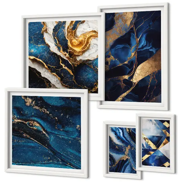 Bildergalerie-Set für die Wand mit abstrakten blauen Mustern