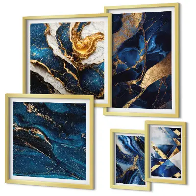Bildergalerie-Set für die Wand mit abstrakten blauen Mustern