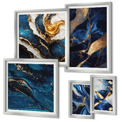 Bildergalerie-Set für die Wand mit abstrakten blauen Mustern