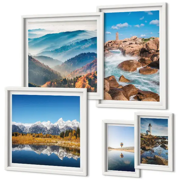 Modernes Wandbilder-Set mit natürlichen Bergen und Leuchttürmen am Meer