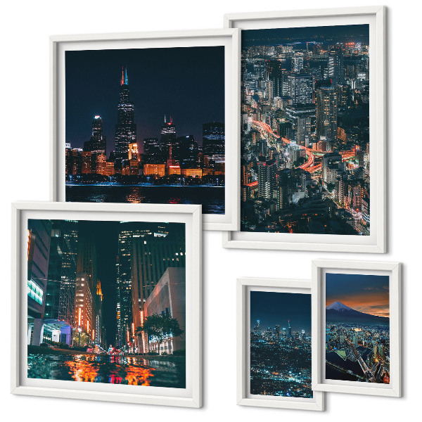 Bildergalerie-set für die wand Nachtansichten moderner Städte