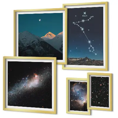 Modernes Wandbilder-Set mit Motiven von Weltraumlandschaften