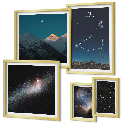 Modernes Wandbilder-Set mit dem Motiv Konstellationen kosmischer Landschaften