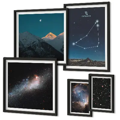 Modernes Wandbilder-Set mit dem Motiv Konstellationen kosmischer Landschaften