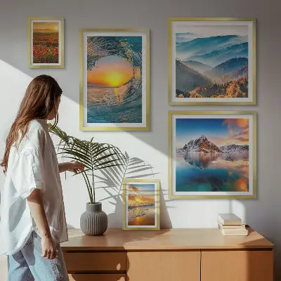 Bilderset fürs Sofa mit Motiven aus Naturlandschaften wie Meer, Bergen und Blumen
