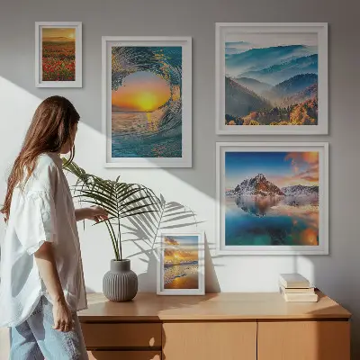 Bilderset fürs Sofa mit Motiven aus Naturlandschaften wie Meer, Bergen und Blumen