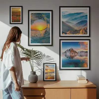 Bilderset fürs Sofa mit Motiven aus Naturlandschaften wie Meer, Bergen und Blumen