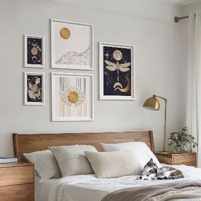 Bilderset für das Sofa mit stilvollen Weltrauminsekten-Motiven