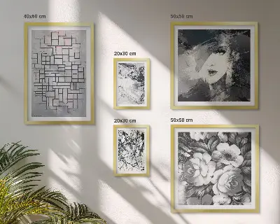 Bilderset fürs Sofa abstrakte Blumen und modernes Porträt