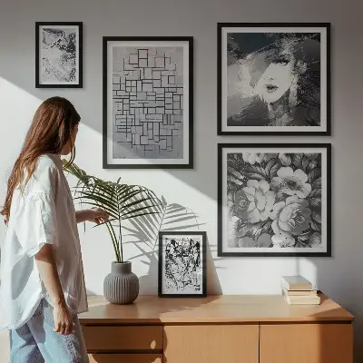 Bilderset fürs Sofa abstrakte Blumen und modernes Porträt