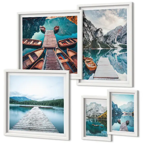Modernes Wandbilderset mit Berglandschaften und Wasserwegen