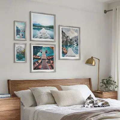 Modernes Wandbilderset mit Berglandschaften und Wasserwegen