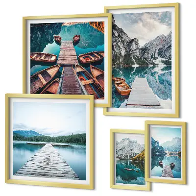 Modernes Wandbilderset mit Berglandschaften und Wasserwegen